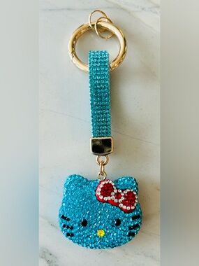 Hello Kitty Turquoise & Red Crystal Keychain Card Holder
